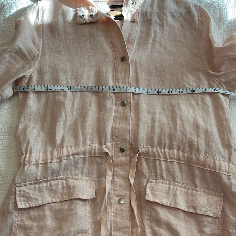 Rachel Roy 100% Linen Hooded Lightweight Jacket Pink Women's Small Snap Pockets - Picture 5 of 8